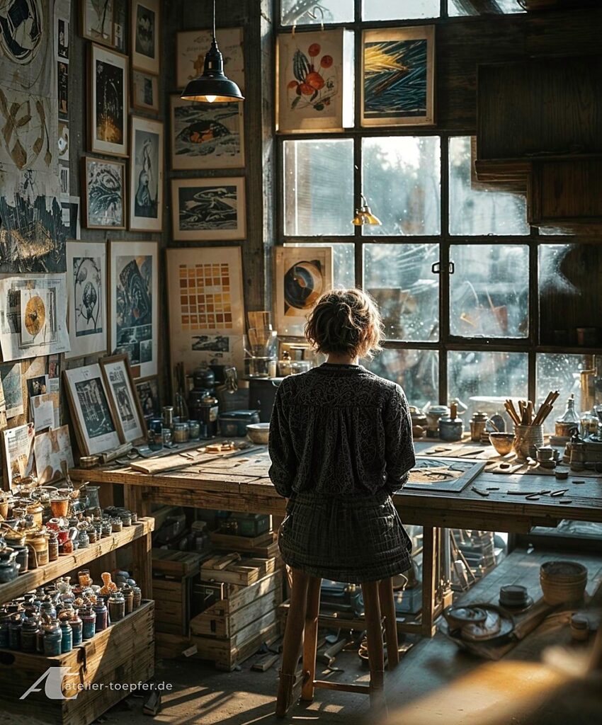 Eine Künstlerin in ihrem Atelier