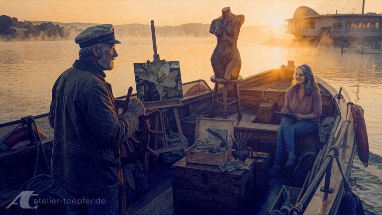 Illustration: Webdesign für Künstler | Fährmann zwischen analoger und digitaler Welt